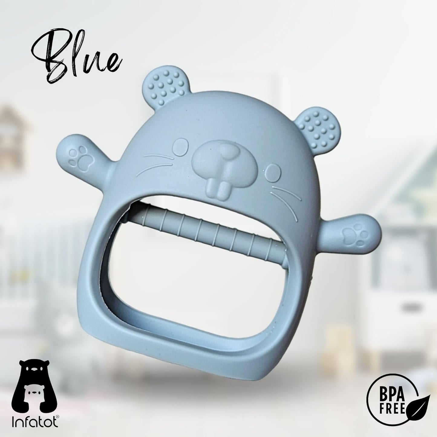 Teething Toys for Baby Gifts – Chipmunk Silicone Mitten Teether, Soothing Glove for Infants, Baby Toys 0-6 Months, Soft Chewable Teether Toy to Prevent Finger Sucking, CM Blue