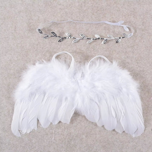 Newborn Baby Angel Feather Wings & Flower Headband Set 