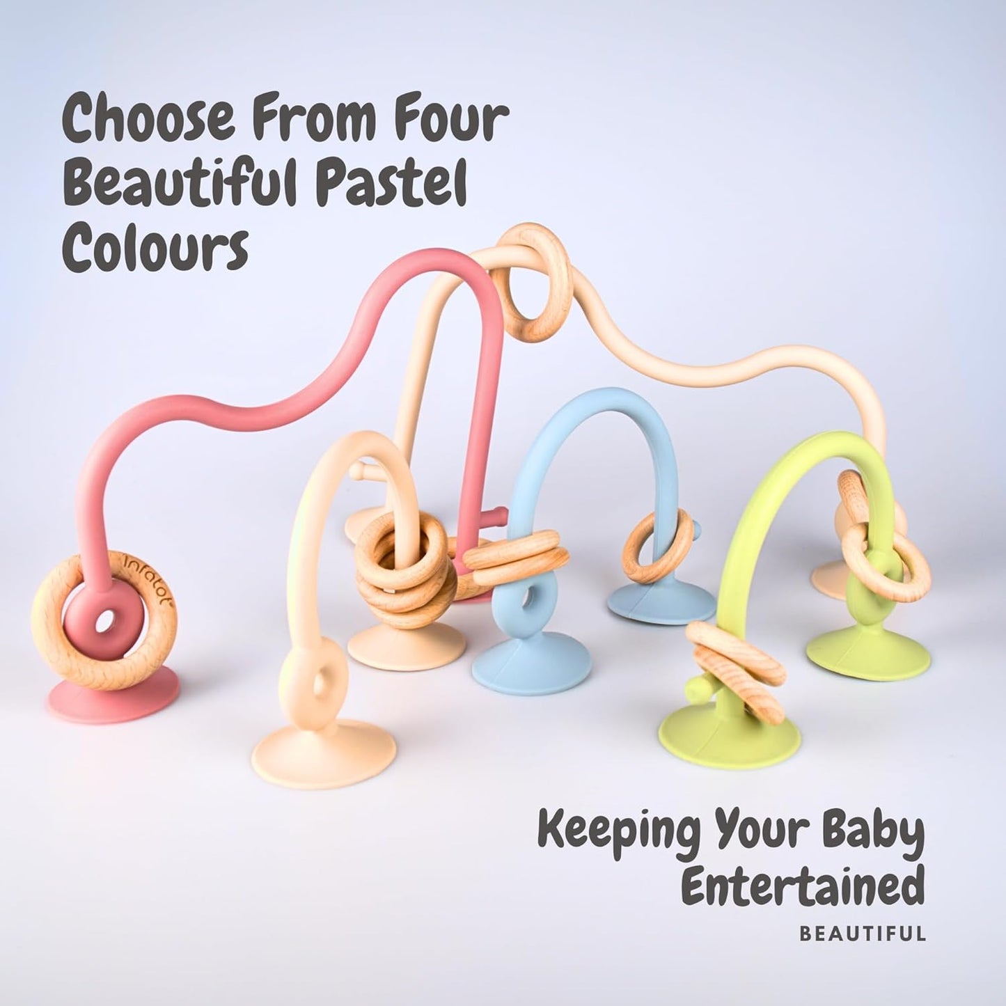 Teething Suction Toy – Wood & Silicone Baby Toys 0-6 Months, Sensory Toy for Early Development, Suction Teether for High Chair Toy, Baby Gift for Boys and Girls - Blue