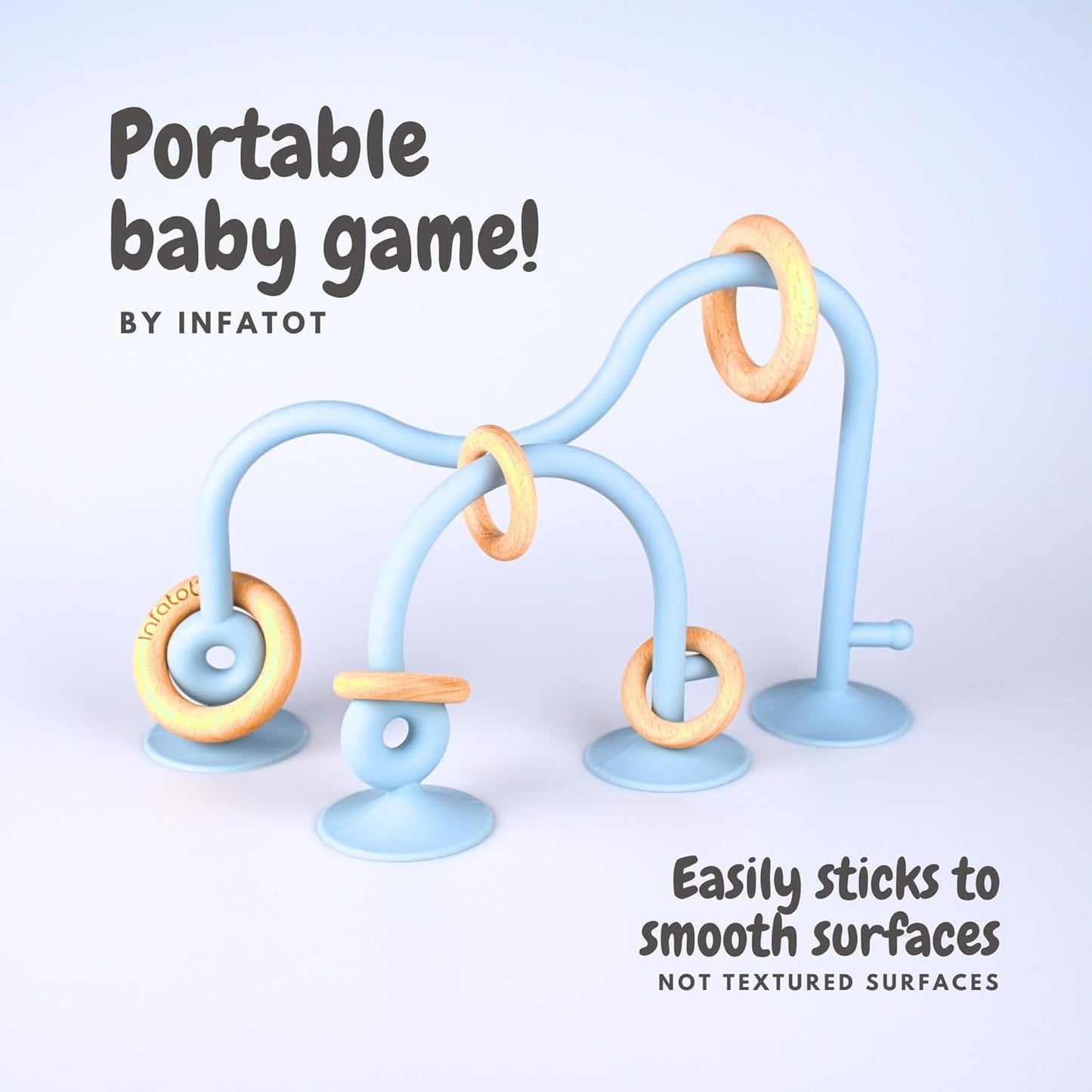 Teething Suction Toy – Wood & Silicone Baby Toys 0-6 Months, Sensory Toy for Early Development, Suction Teether for High Chair Toy, Baby Gift for Boys and Girls - Blue