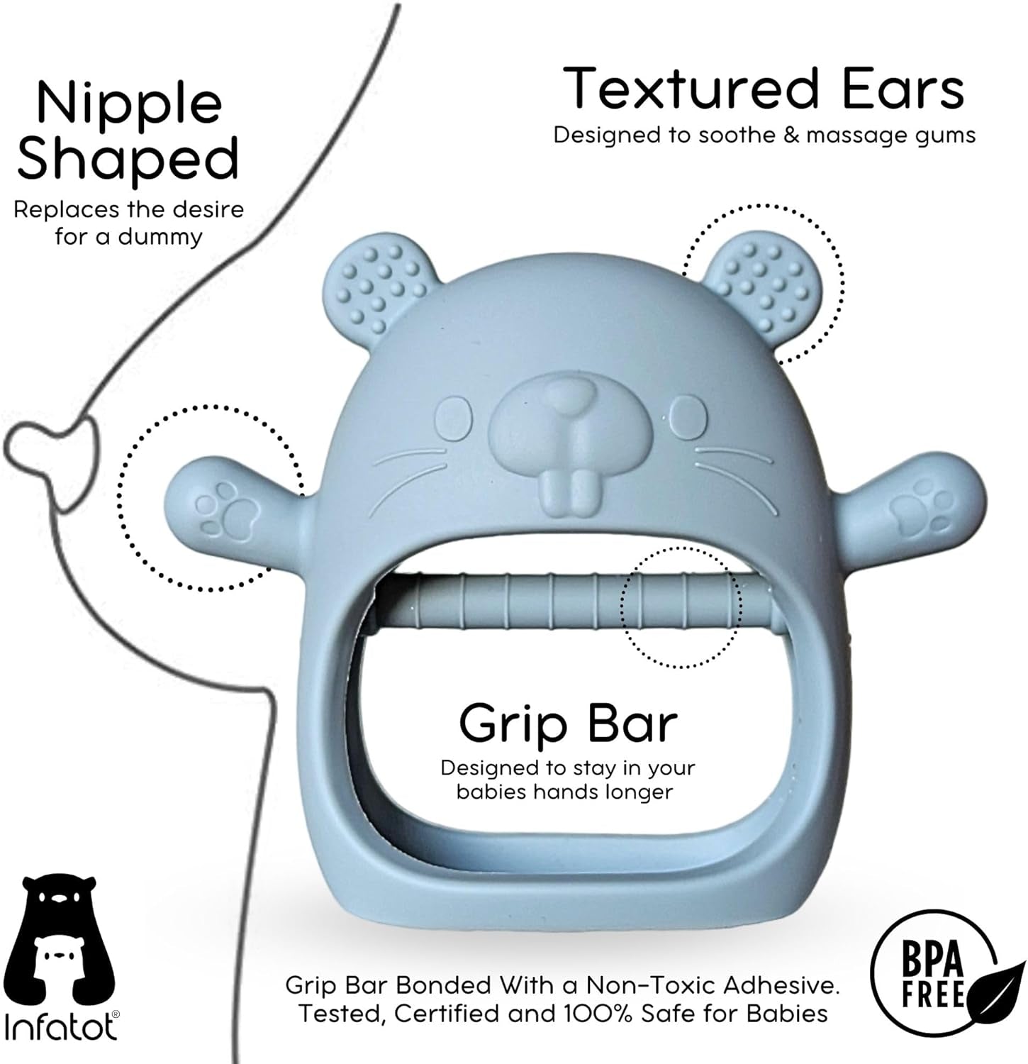 Teething Toys for Baby Gifts – Chipmunk Silicone Mitten Teether, Soothing Glove for Infants, Baby Toys 0-6 Months, Soft Chewable Teether Toy to Prevent Finger Sucking, CM Blue